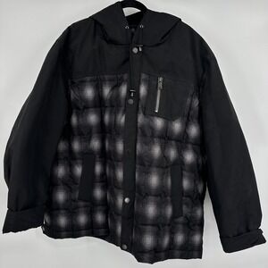 Pendleton Jacket Mens 2XL Black Gray Hooded Down Plaid Puffer‎ Insulated Coat